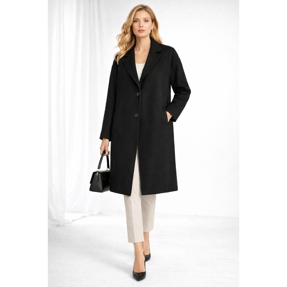 Rebecca Minkoff Black Lightweight Wool Blend Coat Fall Spring Unlined Minimalist